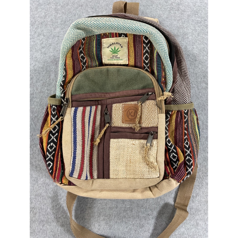 KayJayStyles Himalayan Hemp Patchwork Backpack Made in Nepal Boho Multi Color